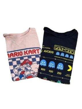 Old Navy Mario Cart Pac-Man Tees T-Shirt Boys Size Large  10 12 Pink Navy Blue